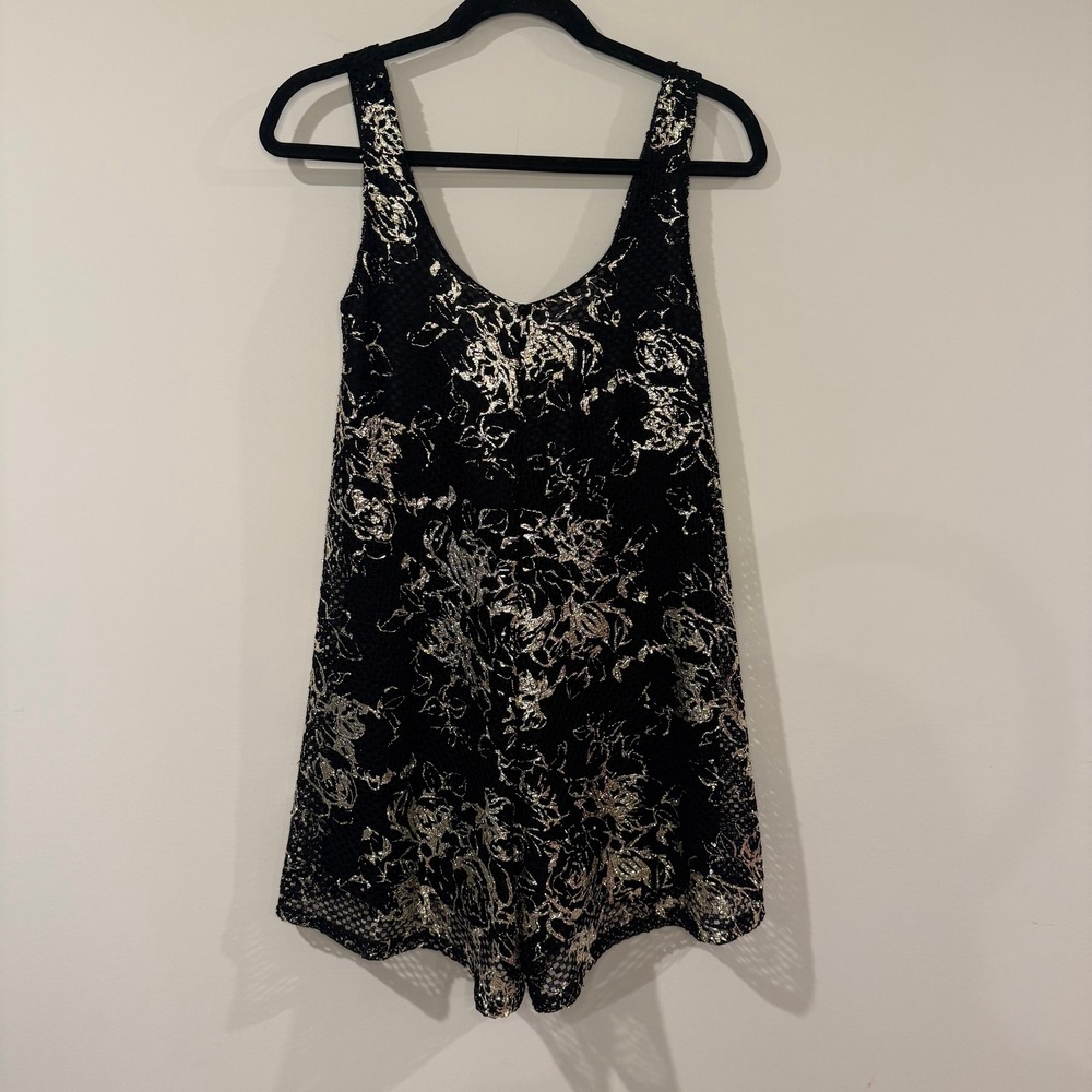 Seven‎ Sins Black & Gold Floral Sleeveless Mini Romper One Size